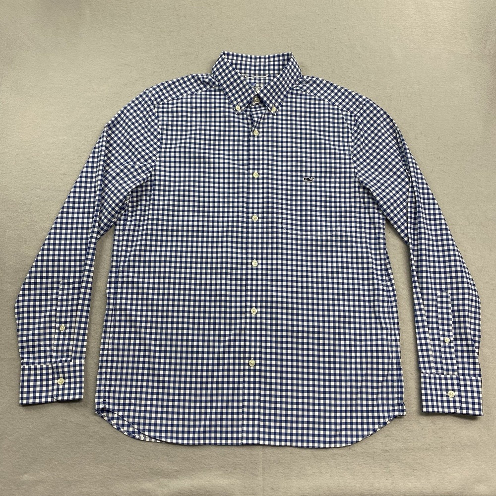 Vineyard Vines OTG Shirt Mens Medium Blue On The Go Performance Gingham Whale